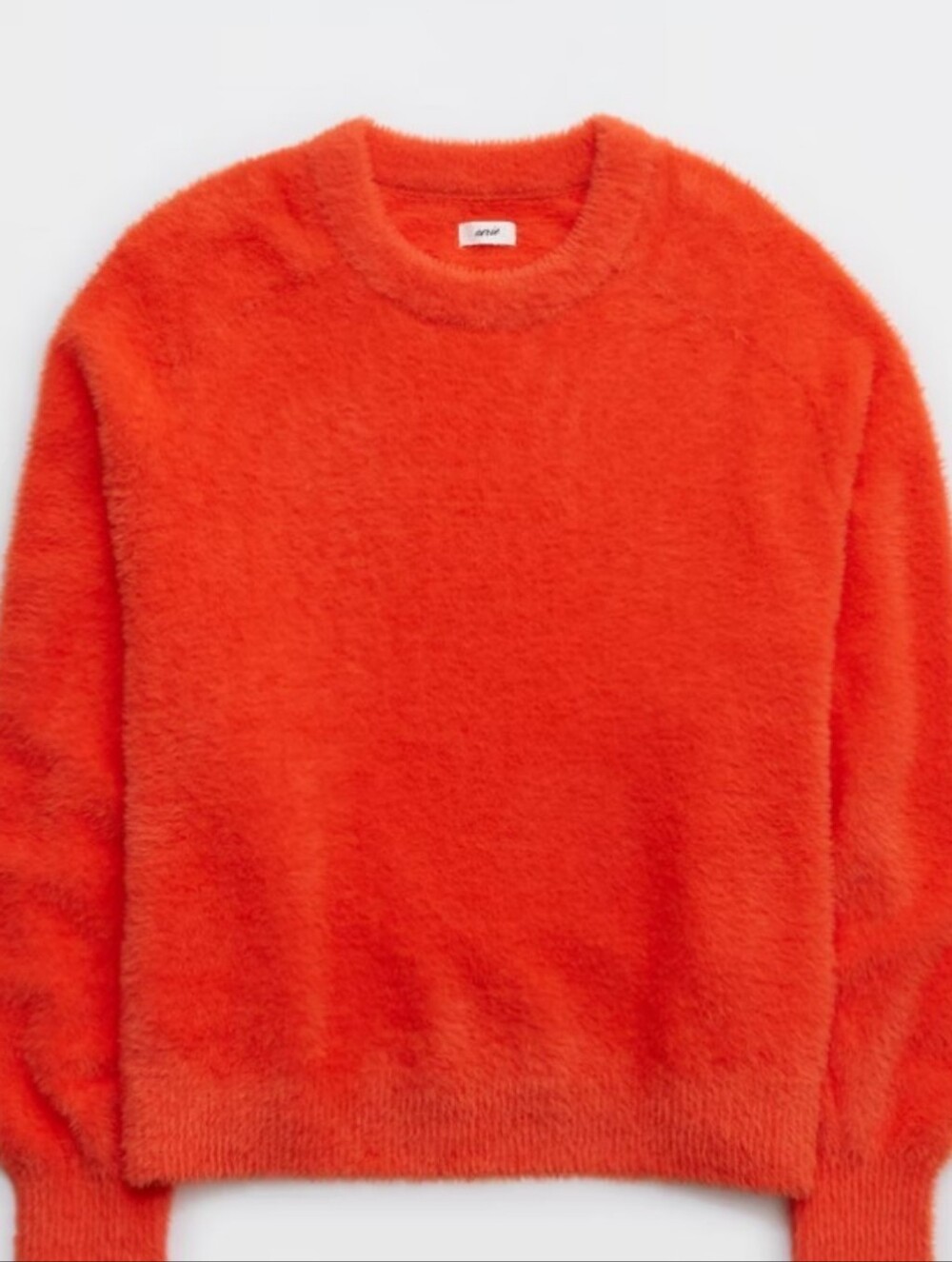 Aerie Fuzzy Knit Crew Neck Pullover Cozy Oversized Sweater Autumn Pumpkin Orange